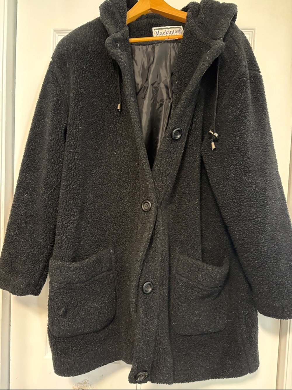 Mackintosh Black Teddy Hooded Coat with Patch Pockets